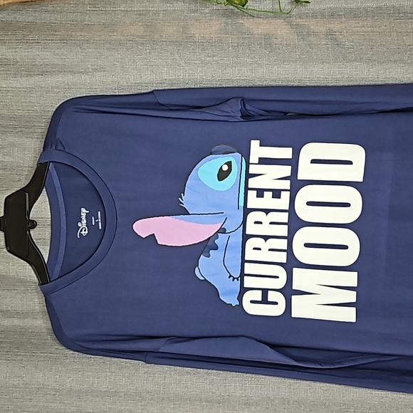 DISNEY STITCH LONG SLEEVE PAJAMA TOP IN BLU WITH CURRENT MOOD ON FRONT SIZE LGE - Picture 3 of 8
